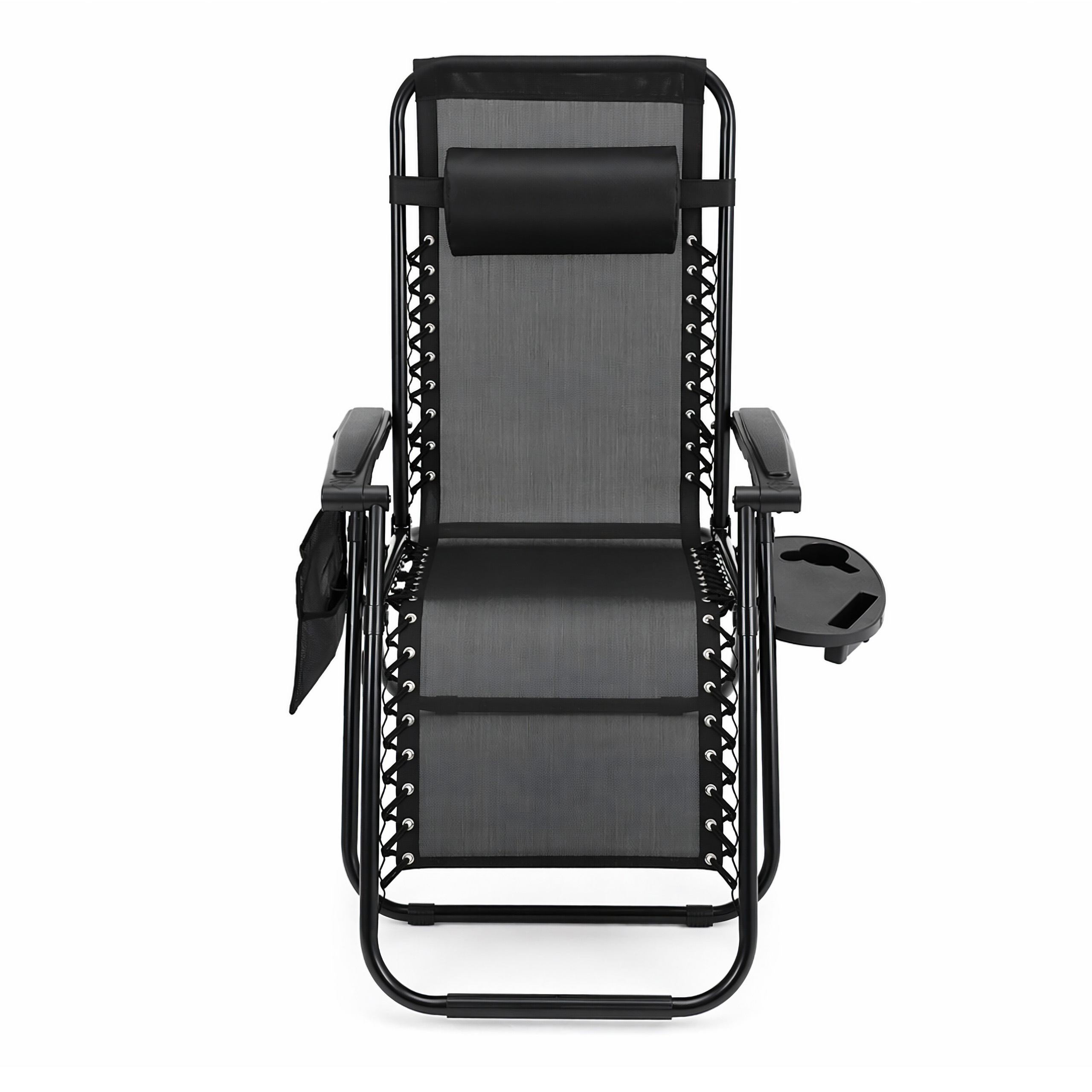 Leżak ogrodowy składany z zagłówkiem i stoliczkiem z miękką poduszką