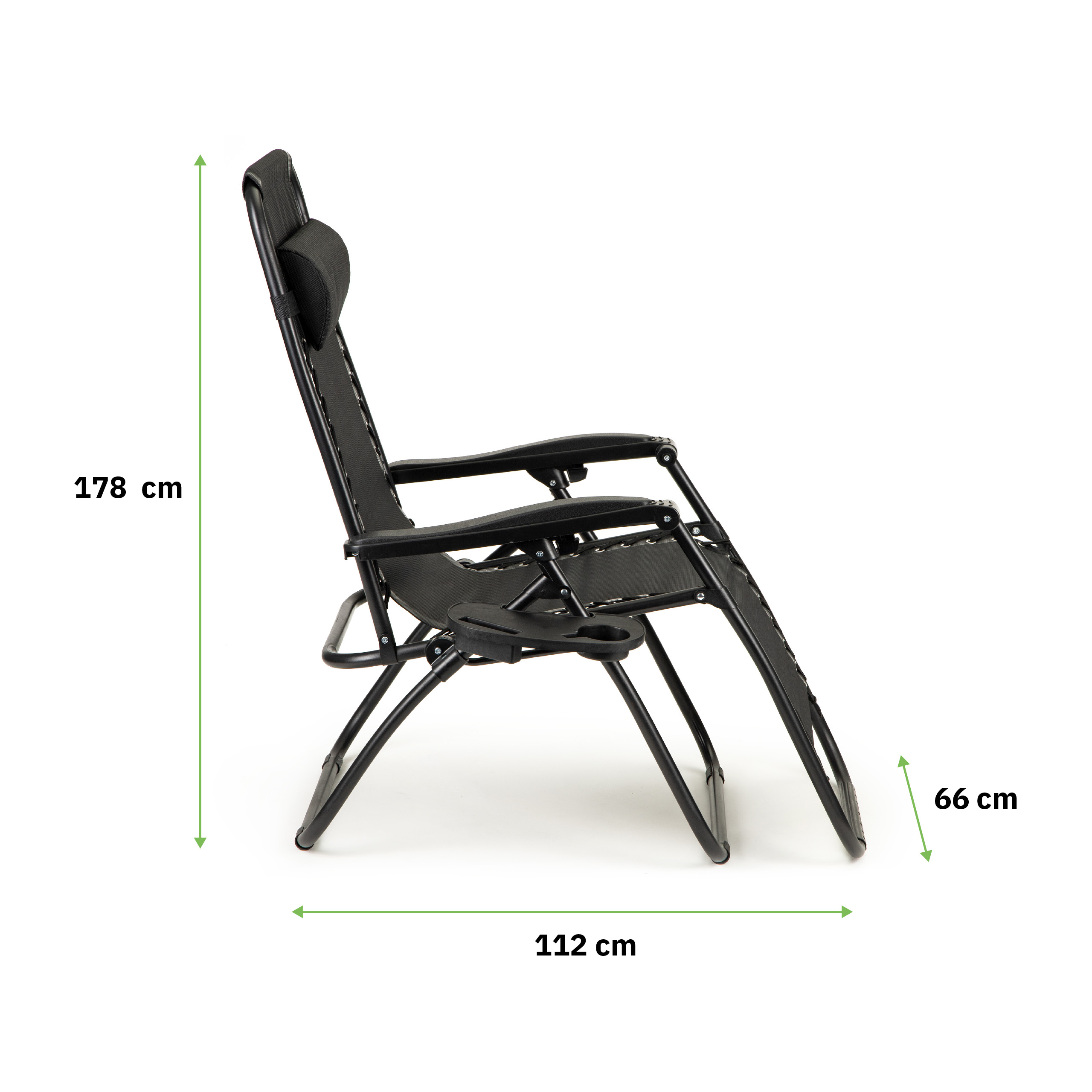 Leżak ogrodowy składany z zagłówkiem i stoliczkiem - wymiary i specyfikacja