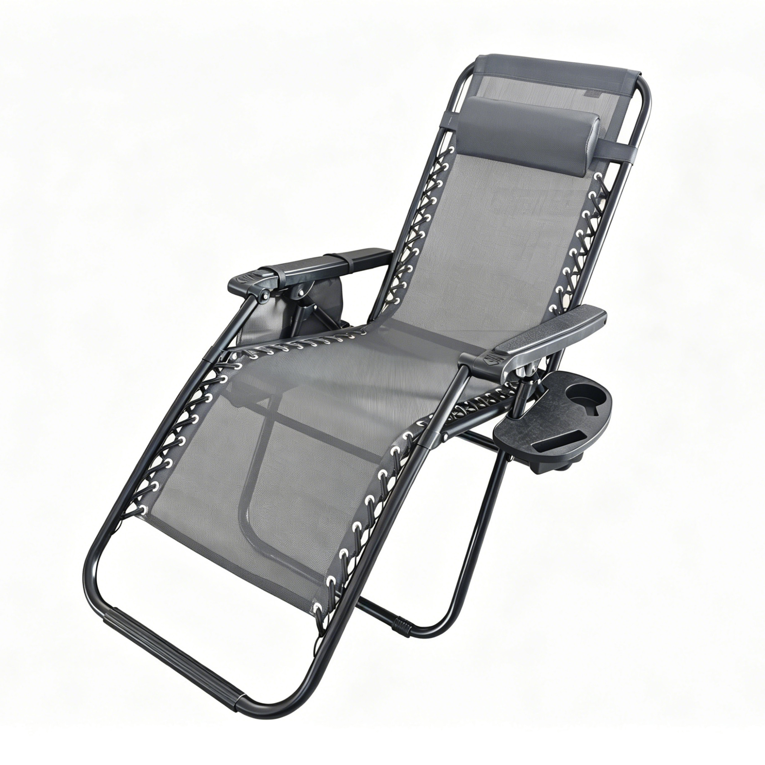 Leżak ogrodowy składany regulowany z zagłówkiem i stoliczkiem