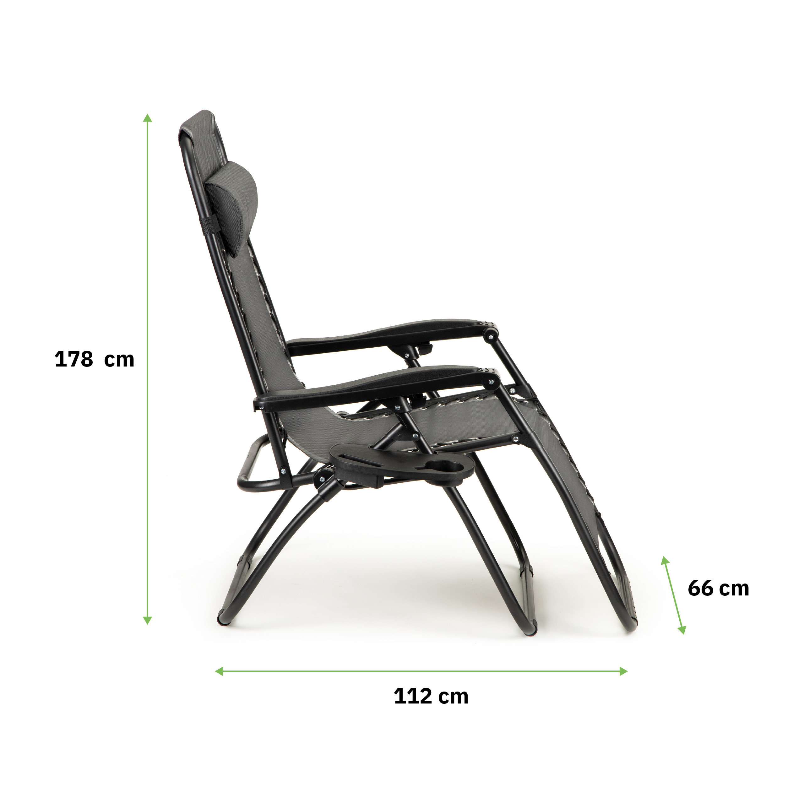 Leżak ogrodowy składany regulowany z zagłówkiem i stoliczkiem - wymiary i specyfikacja