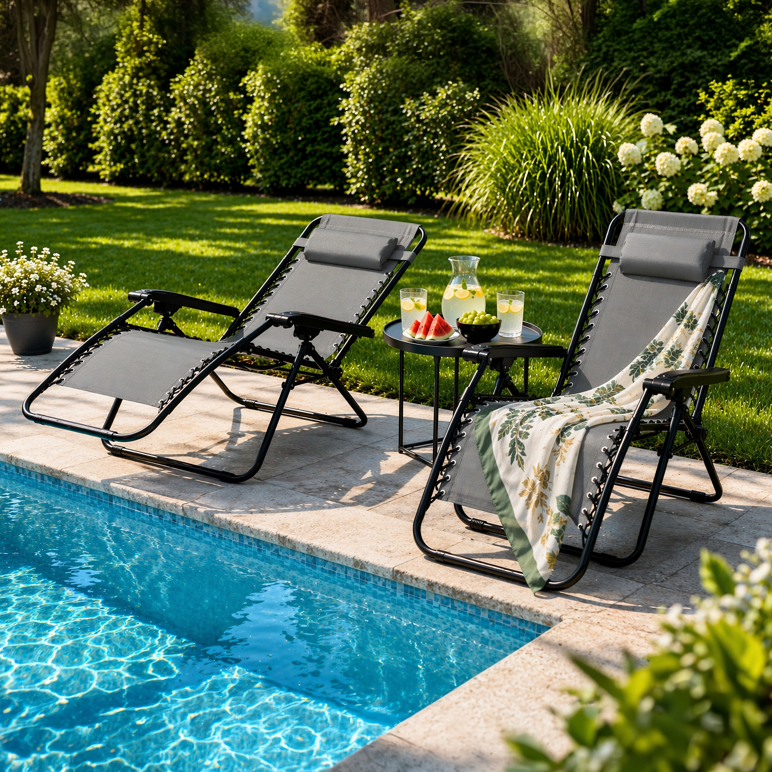 Leżak ogrodowy składany z zagłówkiem