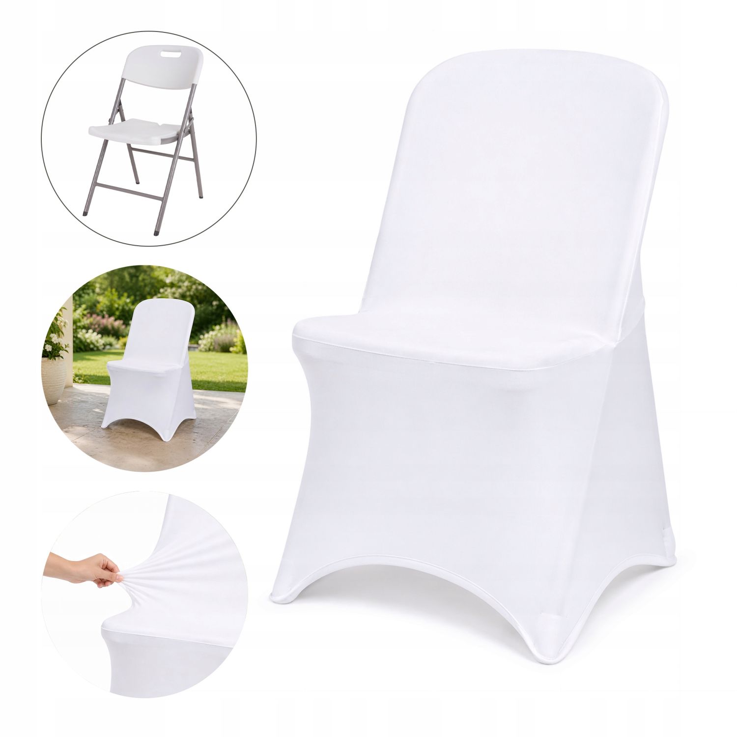 NUFORMA 250 GSM Pokrowiec na krzesło bankietowe biały elastyczny