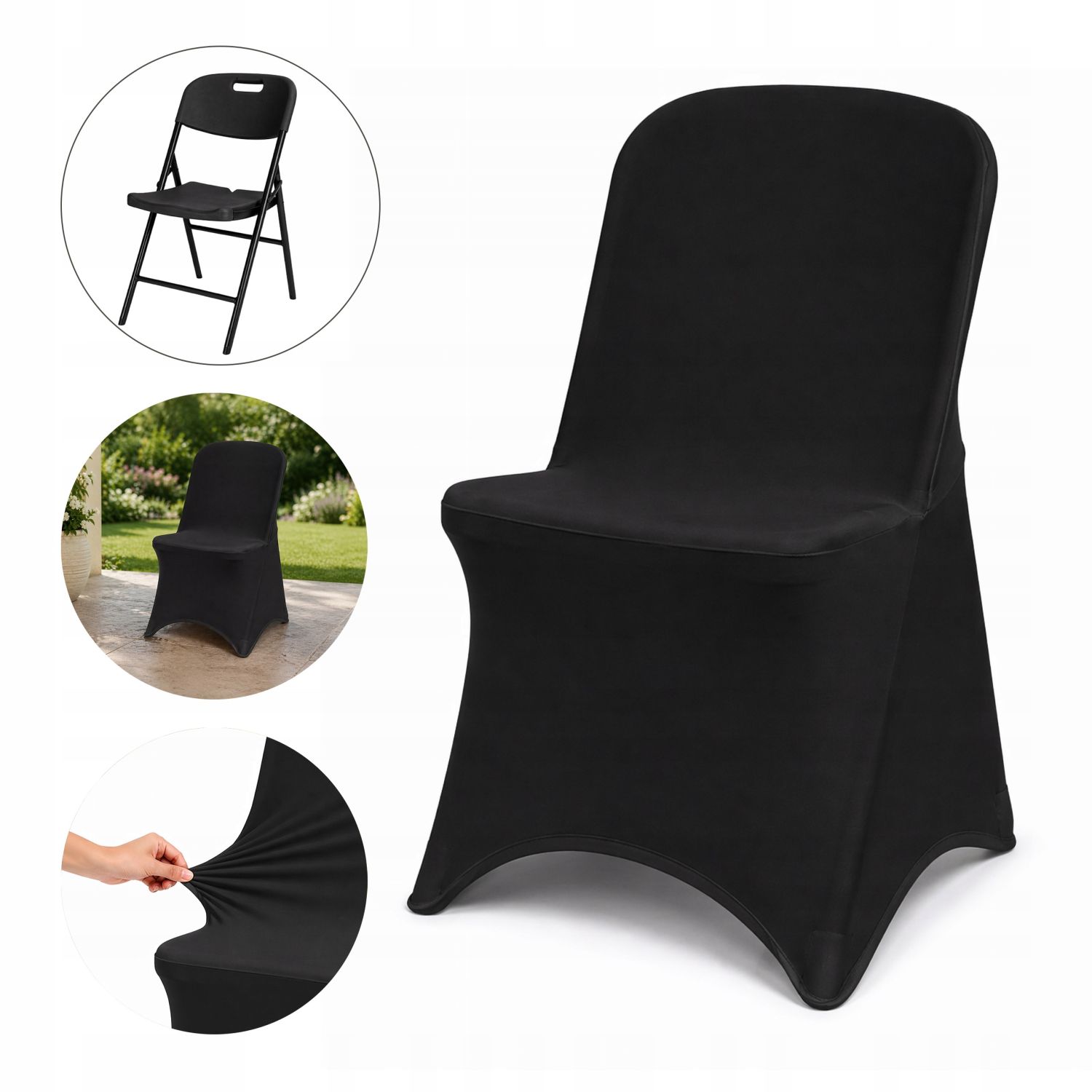 NUFORMA 250 GSM Pokrowiec na krzesło bankietowe czarny elastyczny