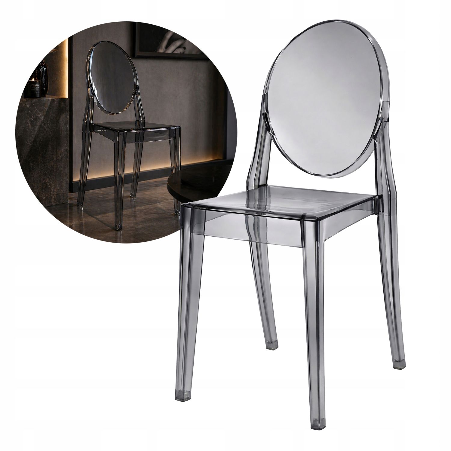 Krzesło LOUIS dymione transparentne glamour smoke