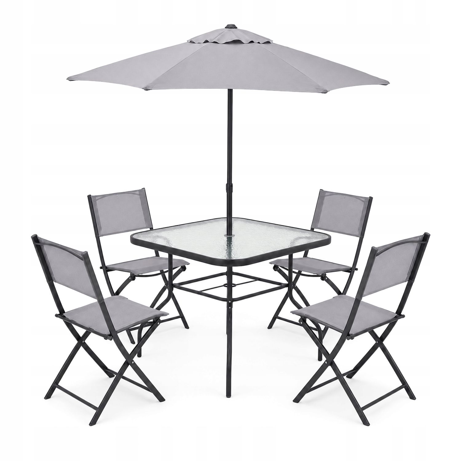 Zestaw Mebli Ogrodowych 6w1 Stół + 4 Krzesła + Parasol