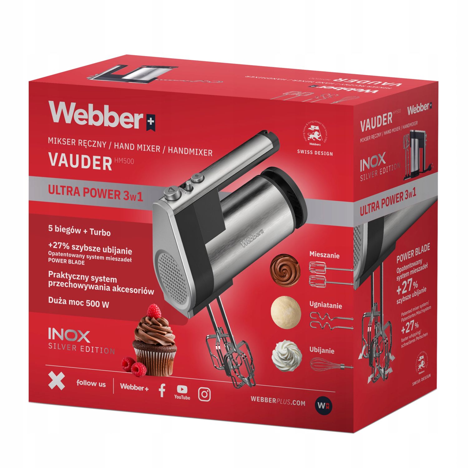 Mikser ręczny Webber HM500 VAUDER INOX 500W (max 780W)