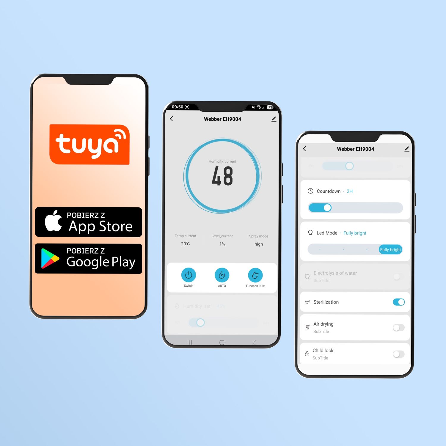 Webber EH9004 TAUPE Nawilżacz ewaporacyjny panel sterowania